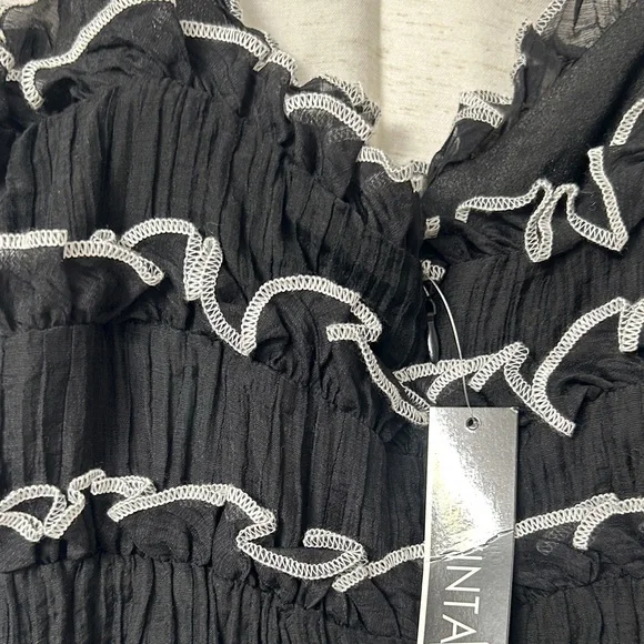 The Vintage Shop Black Mini Dress with White Ties - Picture 7 of 8